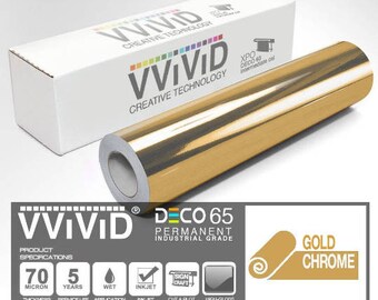 Chrome Gloss Contact Paper Craft Vinyl Decal Gold 12" x 84" (7ft) Adhesive Roll for Cricut, Silhouette & Cameo VViViD DECO 65