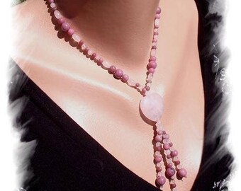 Rose Quartz, Rhodonite and Sterling Silver 925 necklace