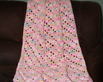 Crocheted Baby Blanket in Multi-Colored Chenille