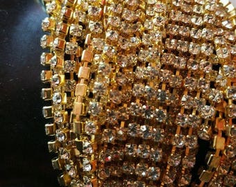 SET of 50cm - string BRAID rhinestones 2mm gold beads creating jewelry