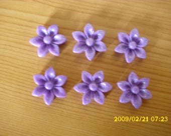 set of 6 cabochons 17 X 6 mm purple glitter