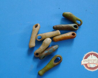 8 drops old vintage glass green 5x20mm