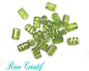 25pcs Perles Cylindriques 19mm x12mm en Acrylique de style Drawbench Transparent Vert