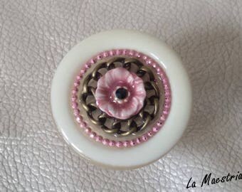 New - Ring button ring, button, Adjustable ring Bohemian ring, button, ceramic flower ring, Rhinestones, charms...