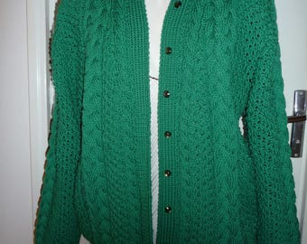 jacket meshes Irish green handmade - 100% Merino Wool knit