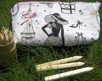 Pink printed cotton pencil case