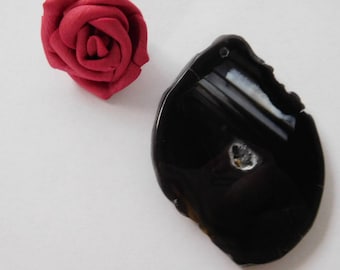 Black agate slice pendant 60 x 42 x 0.5 mm