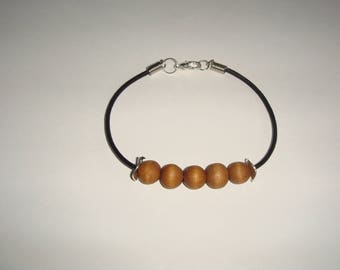 SAM wooden round leather cord men bracelet