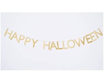 happy halloween banner, gold glitter banner, fall bunting, halloween banner, happy halloween sign, fall party decor, halloween decor