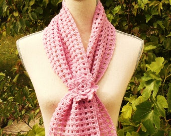 Pink crochet scarf and flower