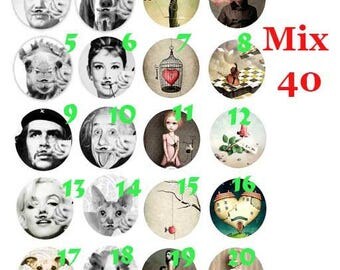 cabochon 25 mm glass choice Mix40-25