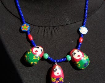 Pretty 3 celadon green and blue necklace