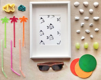 FISH-printable-xilography & TEXTURIZED watercolor # 5