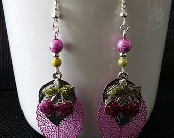 "Cherry fuschia" earrings 7 cm