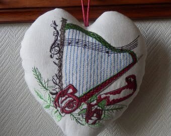 harp embroidered on a heart for music lovers