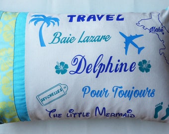 Pillow cover personalized with names, words to your liking and fabrics to choose