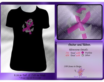 Cancer Awareness Ribbon - Anchor and Ribbon - Rhinestone File Digital Download - Bling Cancer Ribbon - Rhinestone SVG - Rhinestone PLT