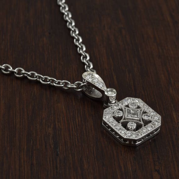 Stars & Symmetry Diamond Necklace, Geometric Pendant, Hand Engraving, Hand Etched Milgrain Necklace, Perfect Gift For Her