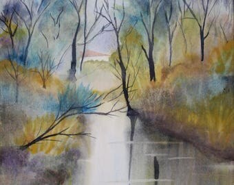 Watercolor "River" 23 x 30.5 cm