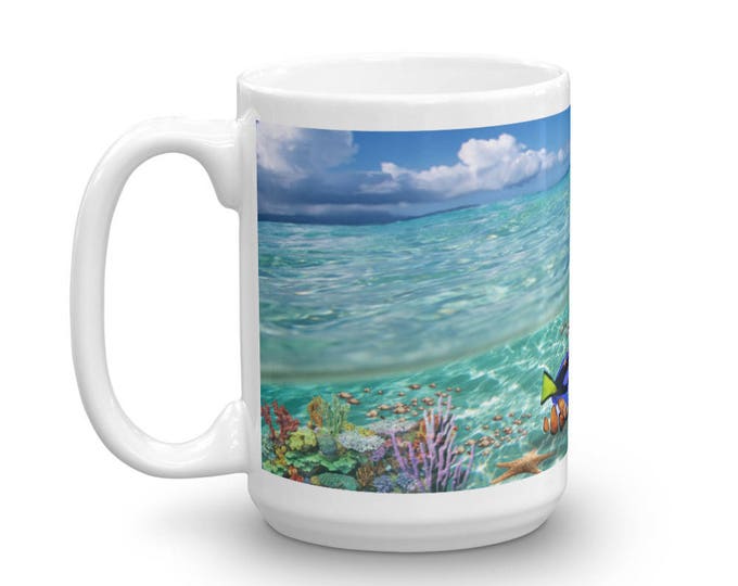 Finding Clown Fish Mug, Looking for a fish cup, not rhyming with Remo, Movie Parody Coffee Cup Design, Underwater Seascape Cup, Coffee Gift