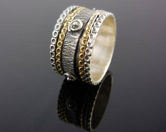 Sterling silver & brass spin ring - size 8.0