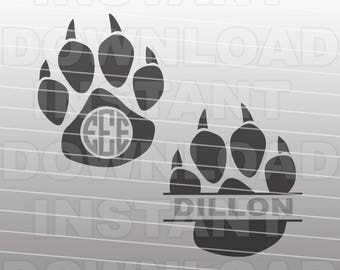 Tiger Paw Print Monogram SVG File,Panther svg,Wildcats svg,Bears svg -Commercial & Personal Use- Vector Art SVG for Cricut,Silhouette Cameo
