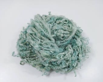 Handspun Bulky Art Yarn 29 yards Wool Locks Fleece soft green seafoam