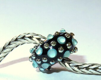 Luccicare Lampwork Bead - Green&Black Dotty - Lined with Sterling Silver
