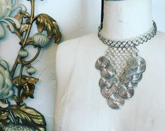 1980s necklace vintage choker bib necklace statement necklace vintage jewelry ethnic necklace bohemian necklace