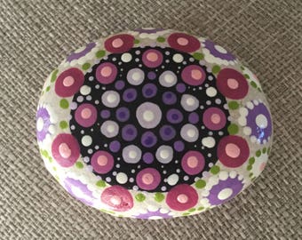 Mandala Stone, painted, rock, egg shaped