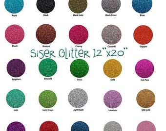 Glitter Siser HEAT TRANSFER vinyl sheet size 20"x12" many colors available