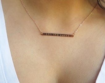 ON SALE Rose Gold Roman Numeral Necklace Personalized Bar Necklace Custom Hand Stamped Bar Jewelry