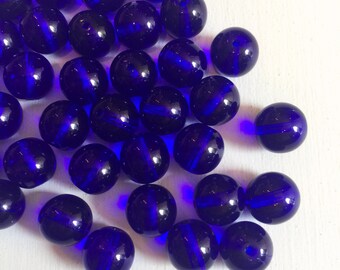10mm Smooth Cobalt Blue Czech Glass Beads