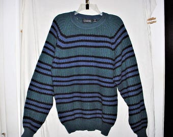 Vintage 90s Acrylic Mens L Green Blue Black Stripe Pattern Graphix Vintage 90s Acrylic Mens L Green Blue Black Stripe Pattern Graphix