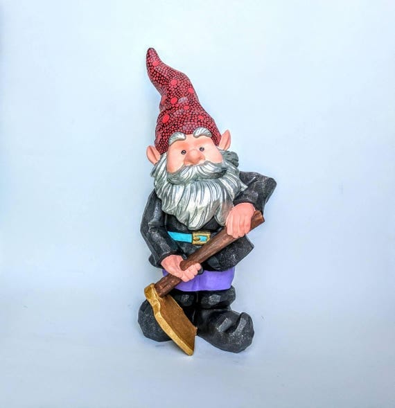 Garden Gnome with a hoe hand painted Garden Gnome super sparkly