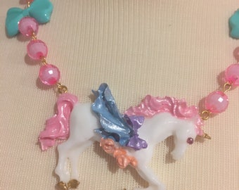 Romantic Unicorn Pastel Pink Beaded Necklace