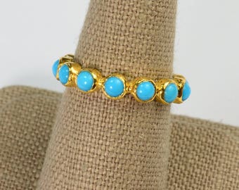 18k Solid Yellow Gold Sleeping Beauty Turquoise Eternity Ring Size 8