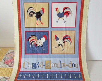 Cock a Doodle Doo, Roosters Cotton Fabric Panel, Strutting Roosters, Country Decor, Kitchen Decor, Fabric Supply, Sewing Panel