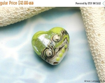 ON SALE 30% off Lime Stardust Heart Focal Bead - Handmade Glass Lampwork Bead -11831705