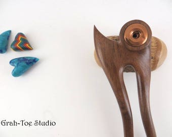 Hair Fork, Hairforks, Wood Hair Fork, Walnut Wood , Angel Wings Snap Mini Lili Grahtoe Studio, Man bun,Hair Sticks,Snap Hairforks,
