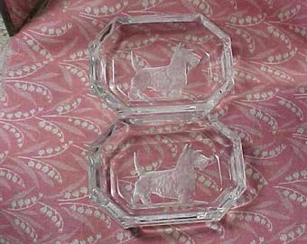 2 Vintage Scottie Dog Clear Glass Dish or Ashtray Scottish Terrier