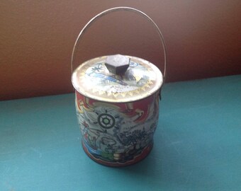 Ornate Red and gold Floral Tin Canister Tin Container Made in England