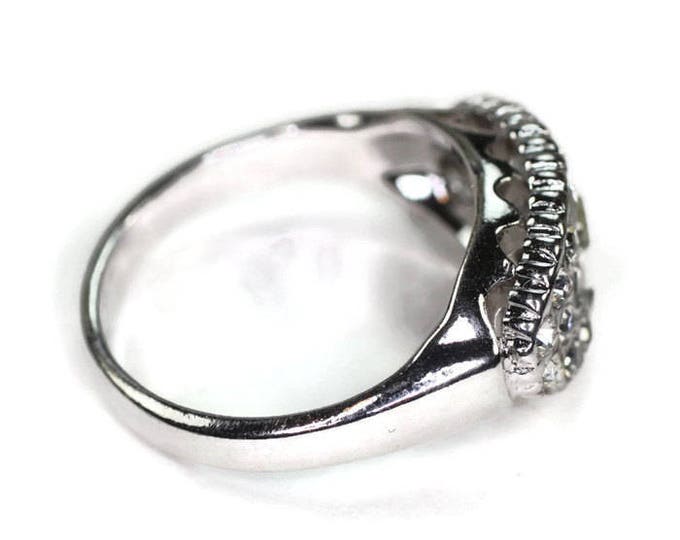 Clear Crystal Cocktail Ring Size 8.25 Faux Diamonds 18K HGE