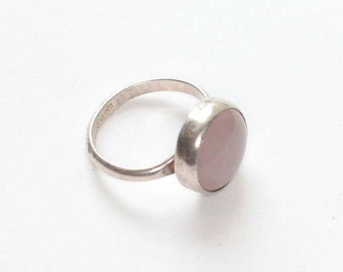Pink Gemstone Sterling Silver Ring Modernist Design Size 6 Vintage