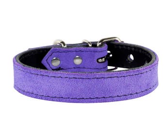 Lavender Suede Dog Collar - Genuine Leather Dog Collar - Lavender Leather Dog Collar - Lavender Suede Dog Collar With Black Stitching