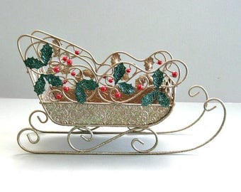 Christmas Sleigh Santas Sleigh Christmas Decor Xmas Decor Christmas Table Christmas Card Holder Vintage Sleigh Christmas Sled Winter Sleigh