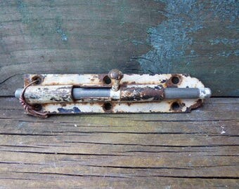 Large vintage door bolt sliding latch Gate Rustic chippy painted hardware Furniture supplies