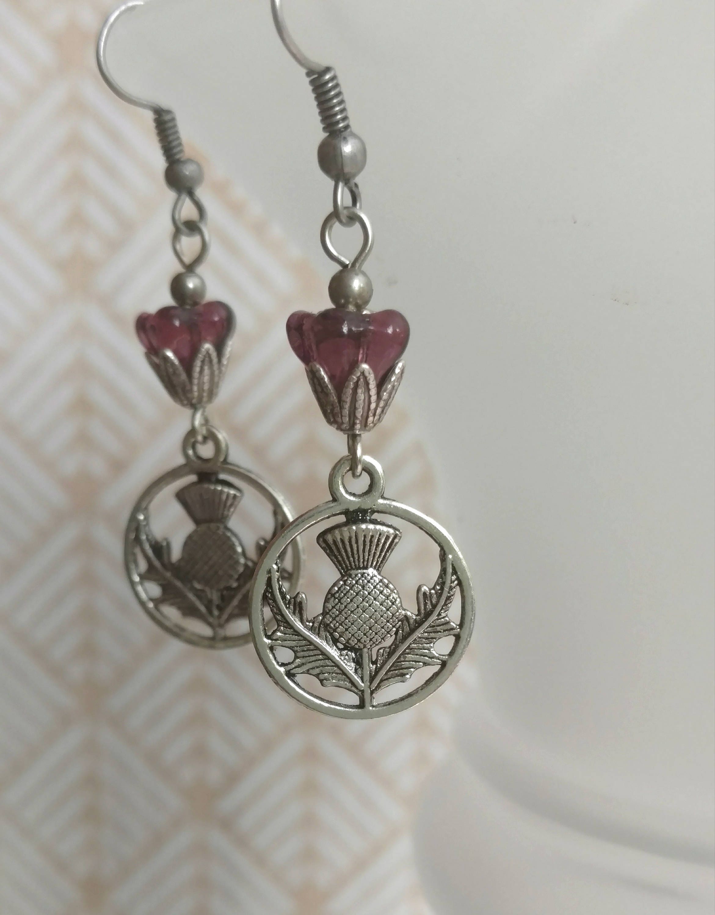 Scottish Thistle Earrings Assemblage Earrings Reign