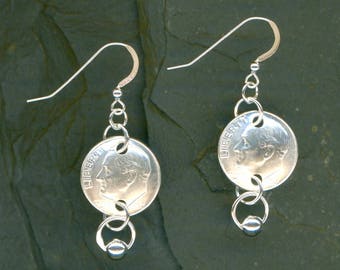 Handmade 1957 Dime Earrings 60th Birthday Gift for Women 60th Anniversary Gift Coin Jewelry 1957 Dimes