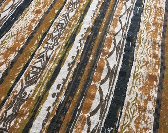 Vintage Upholstery Fabric - 49 Inch Width - Brown Gold Tiki Style Decor Casual Tapa Cloth Hawaiian Stripe Barkcloth 1960s Yardage BTY